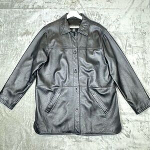 Centigrade Women’s Leather Car Coat Black Leather Blazer Button Up Pockets Large